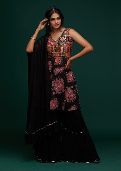 Black Threadwork Georgette Designer Salwar Suit - Koskii