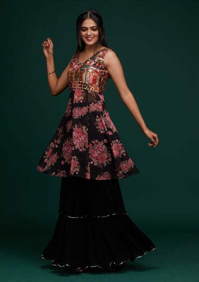 Black Threadwork Georgette Designer Salwar Suit - Koskii