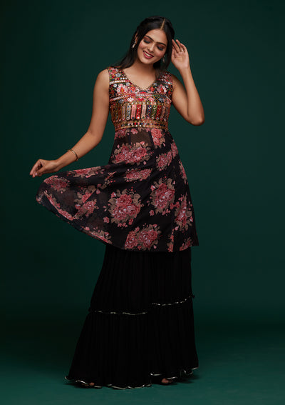 Black Threadwork Georgette Designer Salwar Suit - Koskii