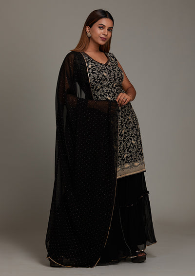 Black Threadwork Georgette Salwar Suit-Koskii