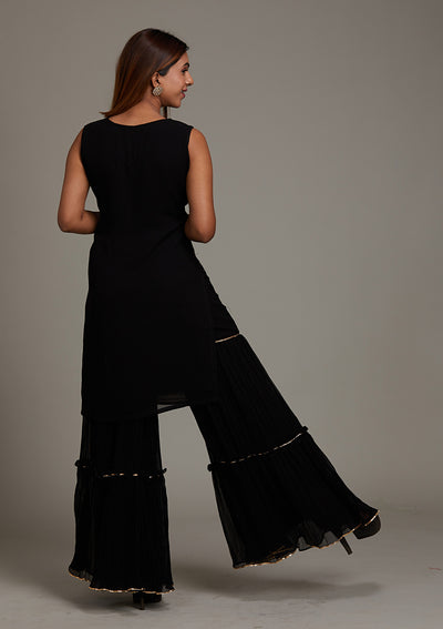 Black Threadwork Georgette Salwar Suit-Koskii