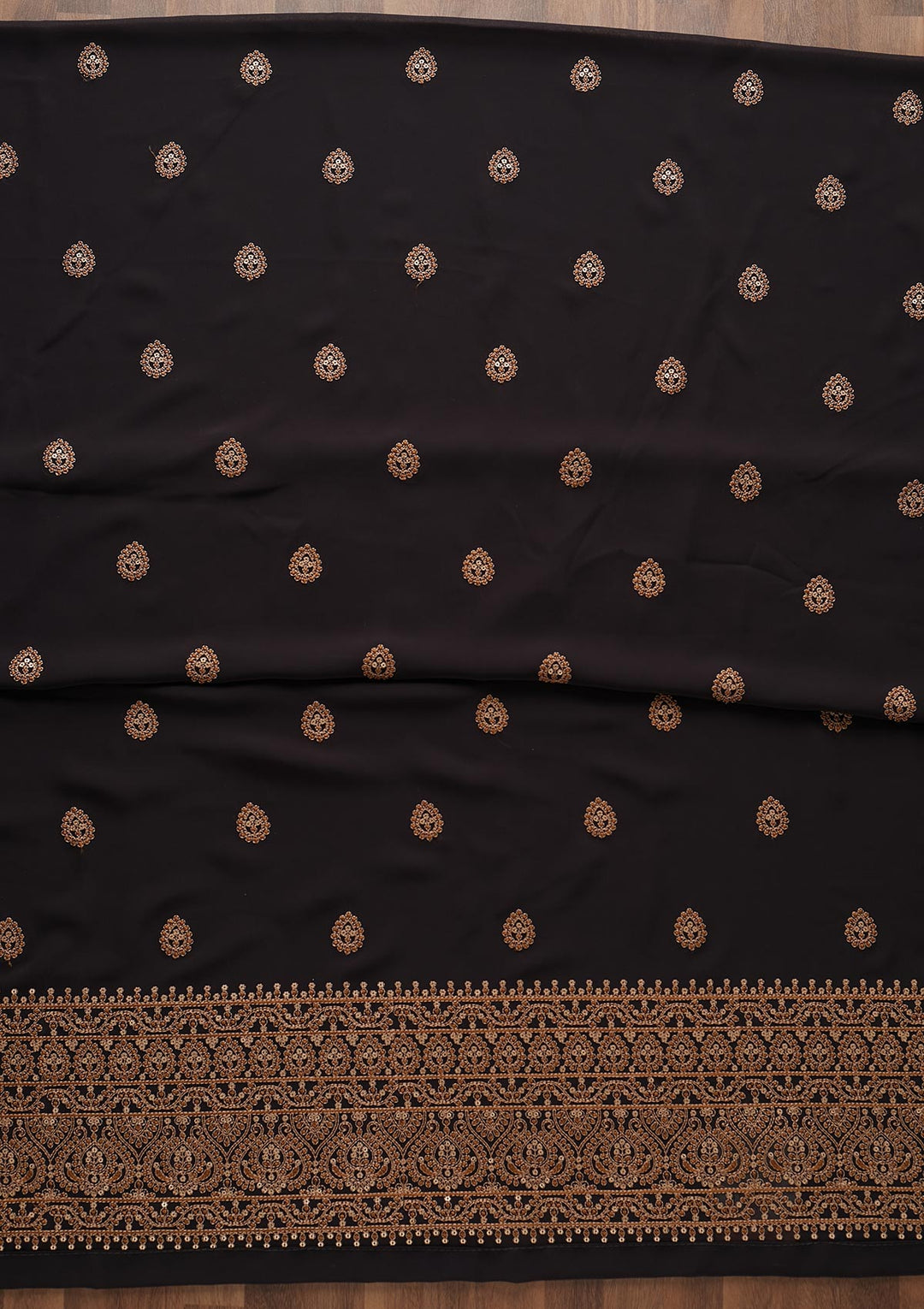 Black Threadwork Georgette Unstitched Salwar Suit - Koskii