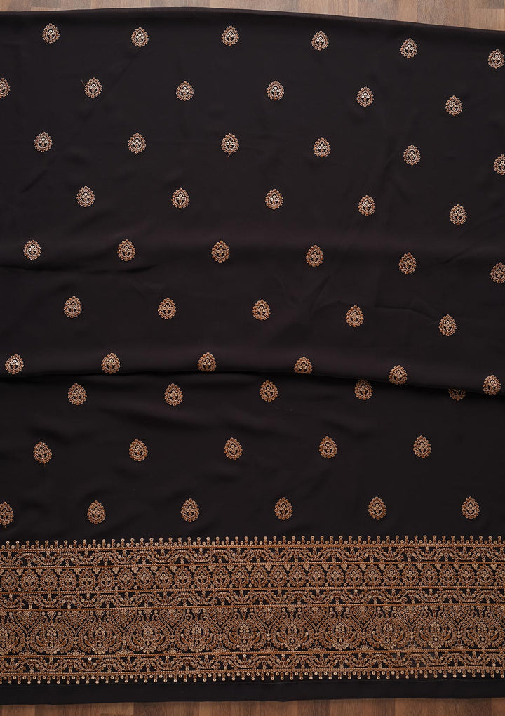 Black Threadwork Georgette Unstitched Salwar Suit - Koskii