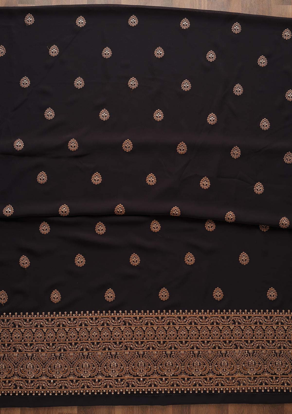 Black Threadwork Georgette Unstitched Salwar Suit - Koskii