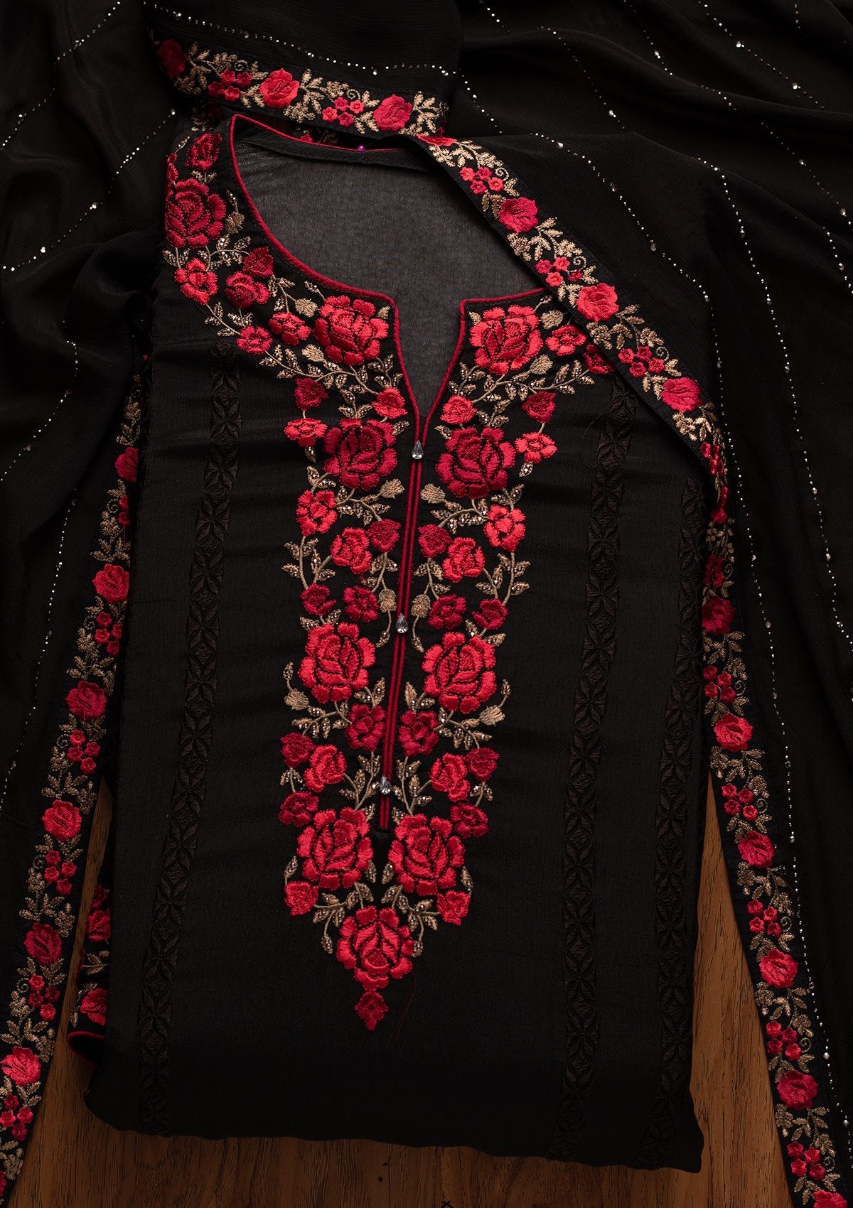 Black Zariwork Georgette Designer Semi-Stitched Salwar Suit - koskii