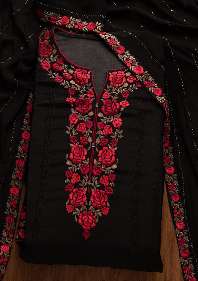 Black Zariwork Georgette Designer Semi-Stitched Salwar Suit - koskii