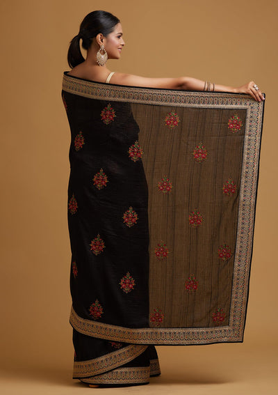 Black Zariwork Raw Silk Designer Saree - koskii