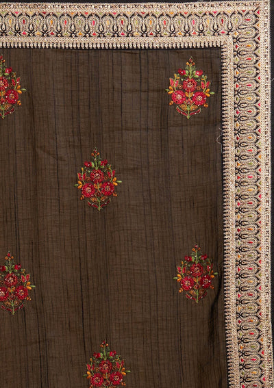 Black Zariwork Raw Silk Designer Saree - koskii