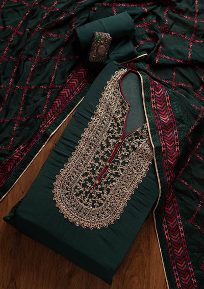 Bottle Green Cutdana Semi Crepe Designer Semi-Stitched Salwar Suit - koskii