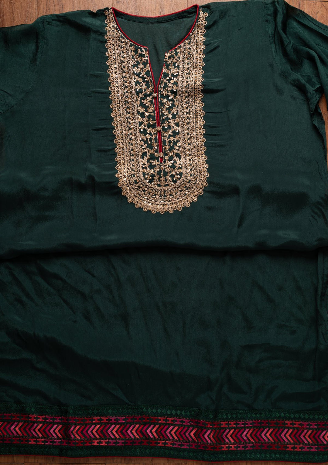 Bottle Green Cutdana Semi Crepe Designer Semi-Stitched Salwar Suit - koskii