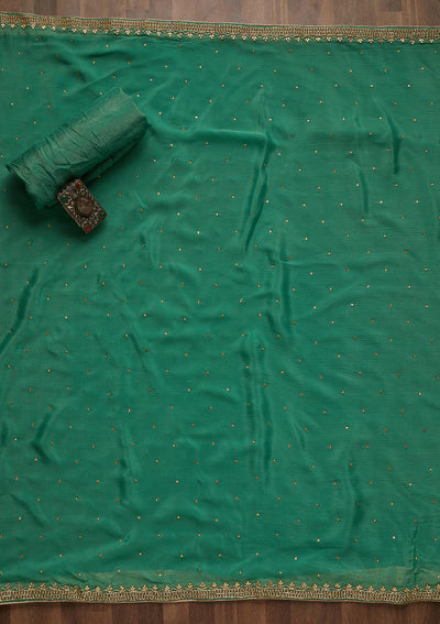 Bottle Green Cutdana Semi Crepe Unstitched Salwar Suit - Koskii