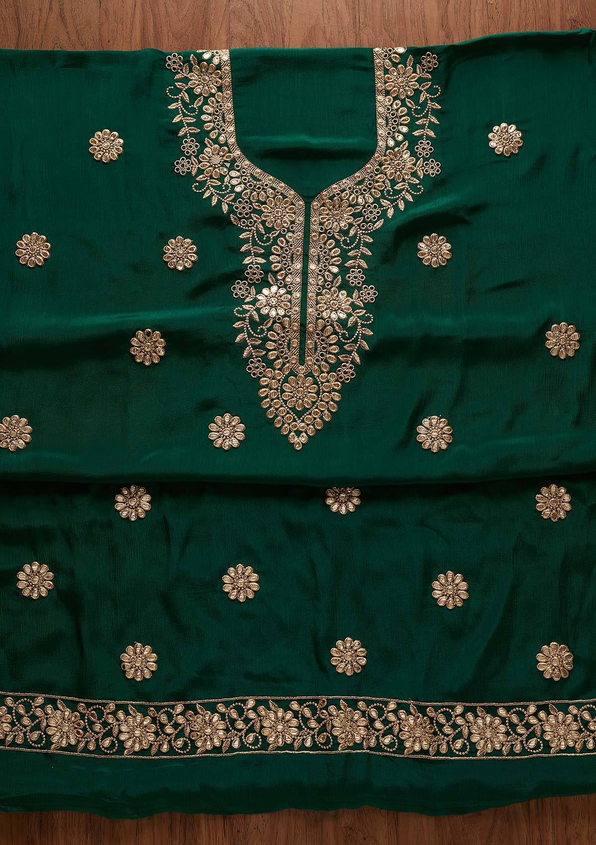 Bottle Green Gotapatti Georgette Designer Unstitched Salwar Suit - Koskii