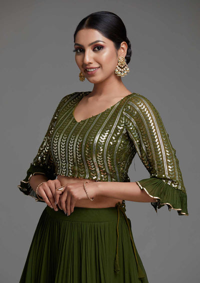 Bottle Green Sequins Georgette Designer Lehenga - Koskii