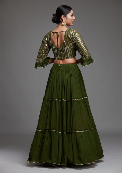 Bottle Green Sequins Georgette Designer Lehenga - Koskii
