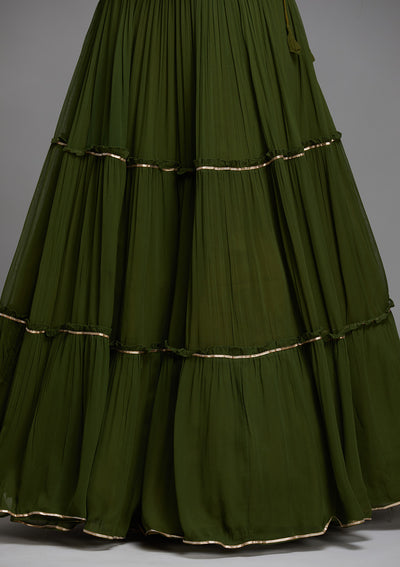 Bottle Green Sequins Georgette Designer Lehenga - Koskii