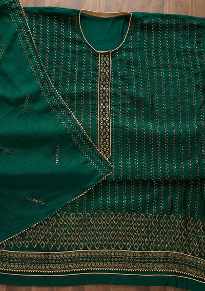 Bottle Green Sequins Georgette Designer Semi-Stitched Salwar Suit - Koskii