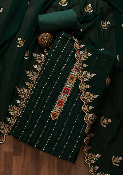 Bottle Green Sequins Georgette Designer Unstitched Salwar Suit - Koskii