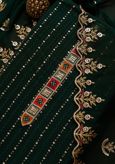 Bottle Green Sequins Georgette Designer Unstitched Salwar Suit - Koskii
