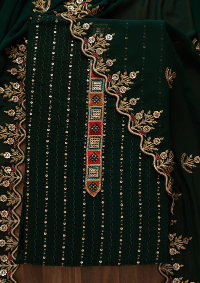 Bottle Green Sequins Georgette Designer Unstitched Salwar Suit - Koskii