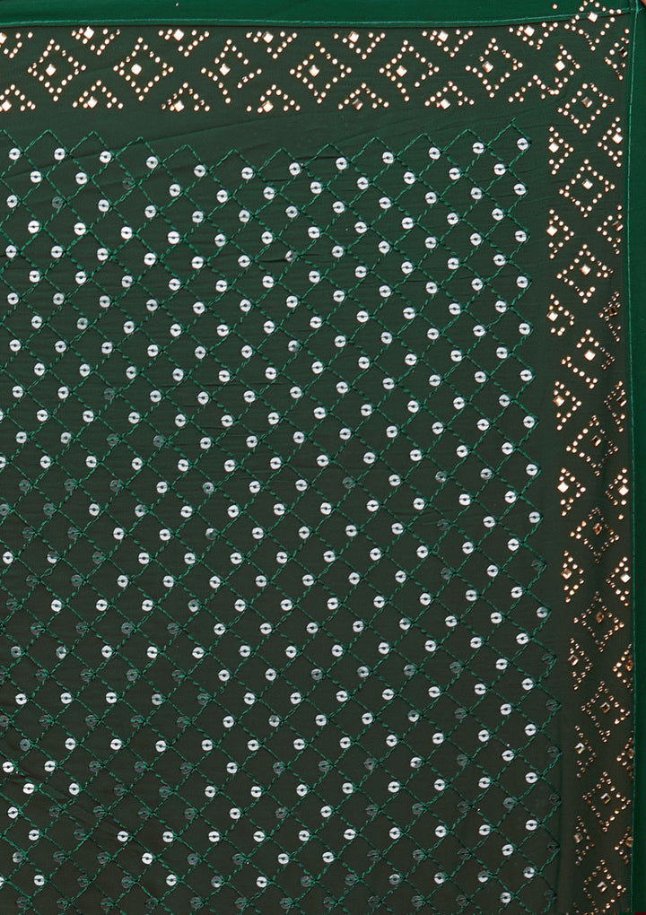 Bottle Green Sequins Georgette Saree - Koskii