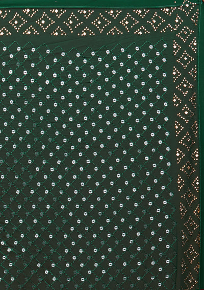 Bottle Green Sequins Georgette Saree - Koskii