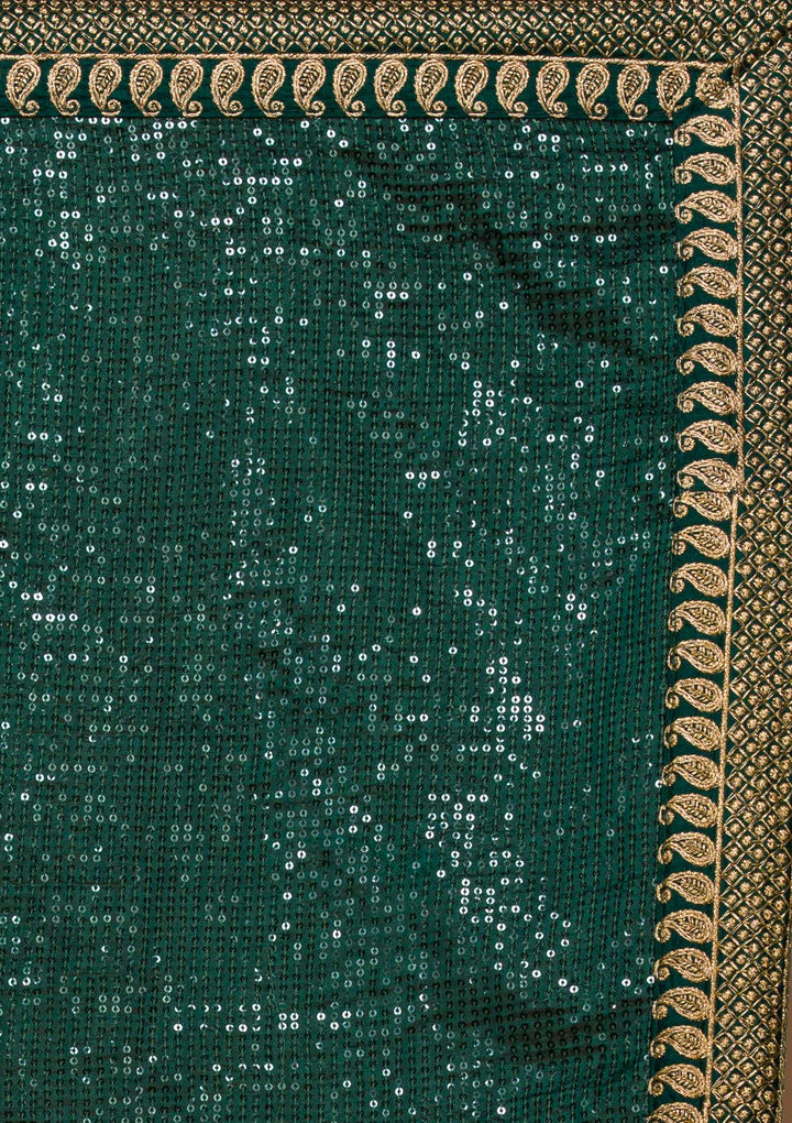 Bottle Green Sequins Georgette Saree-Koskii