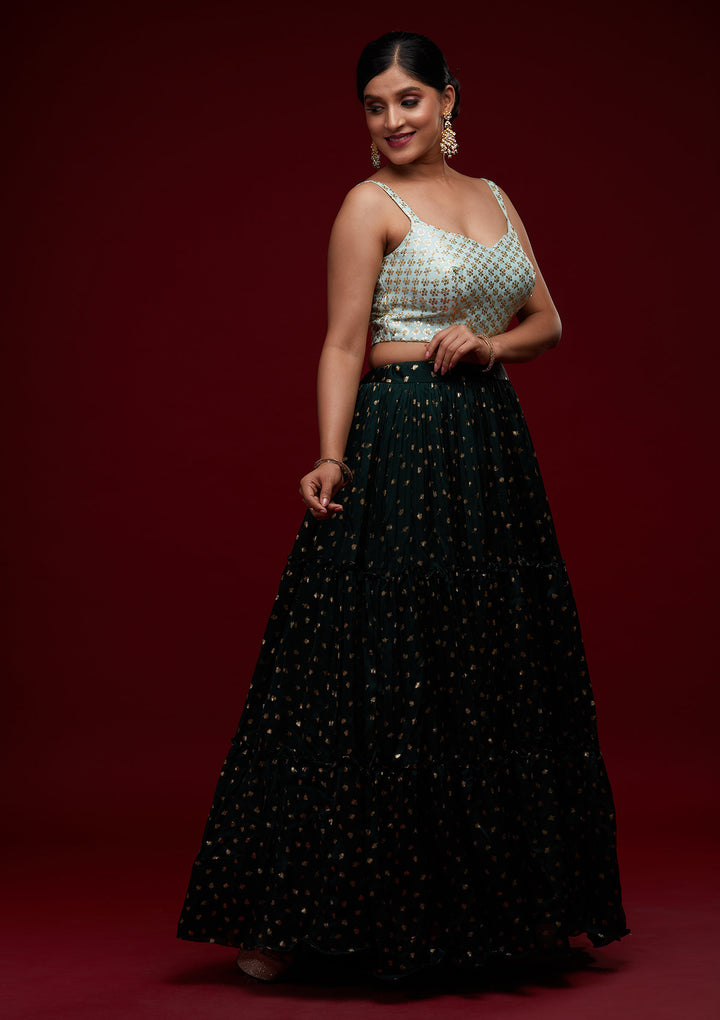 Bottle Green Sequins Semi Crepe Designer Lehenga - Koskii