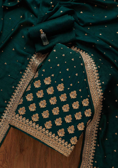 Bottle Green Stonework Georgette Designer Unstitched Salwar Suit - koskii