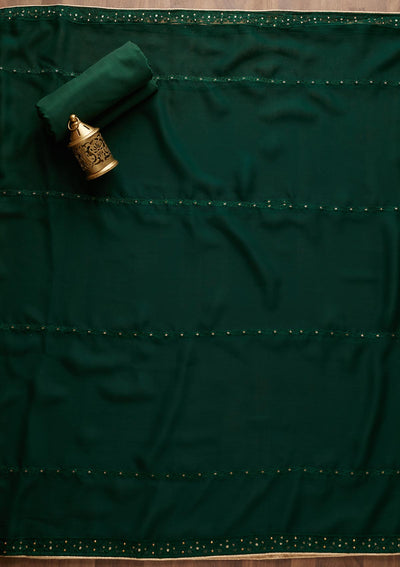 Bottle Green Stonework Georgette  Unstitched Salwar Suit - Koskii