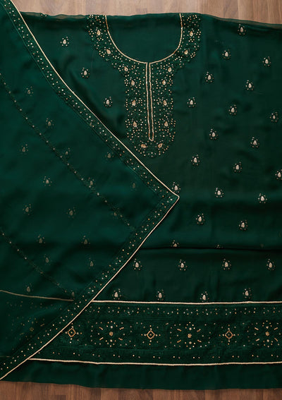 Bottle Green Stonework Georgette  Unstitched Salwar Suit - Koskii