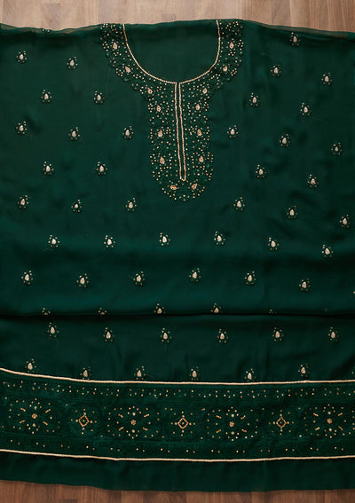 Bottle Green Stonework Georgette  Unstitched Salwar Suit - Koskii