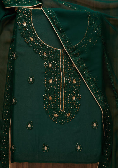 Bottle Green Stonework Georgette  Unstitched Salwar Suit - Koskii