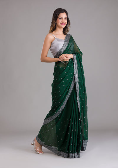 Bottle Green Stonework Georgette Saree-Koskii