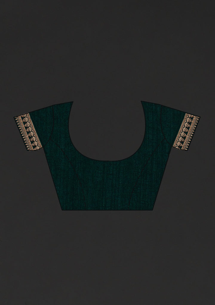 Bottle Green Stonework Raw Silk Designer Saree - koskii