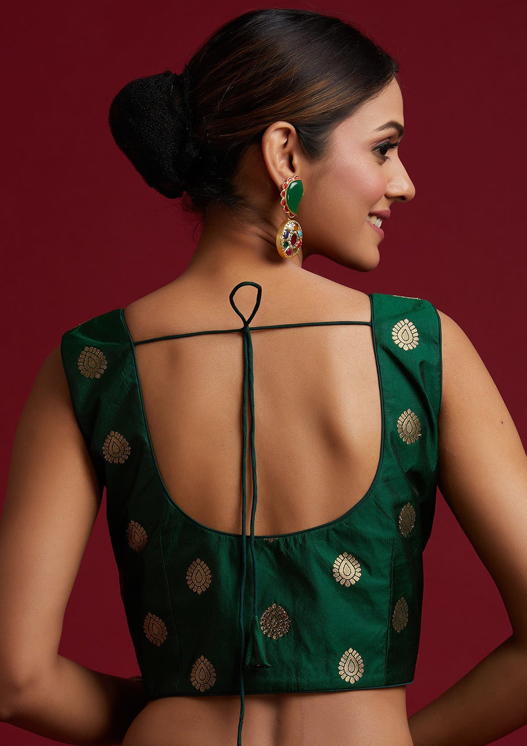 Bottle Green Swarovski Banarasi Designer Semi-Stitched Lehenga - koskii