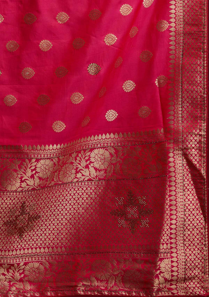 Bottle Green Swarovski Banarasi Designer Semi-Stitched Lehenga - koskii