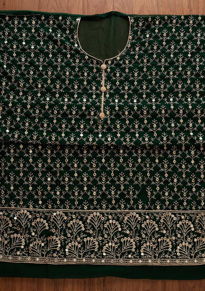Bottle Green Swarovski Georgette Designer Unstitched Salwar Suit - Koskii