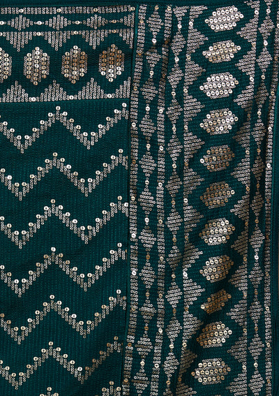 Bottle Green Swarovski Raw Silk Salwar Suit-Koskii