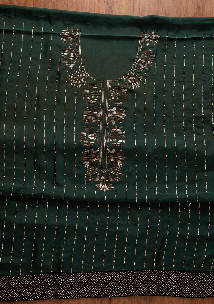 Bottle Green Swarovski Semi Crepe Designer Unstitched Salwar Suit - koskii