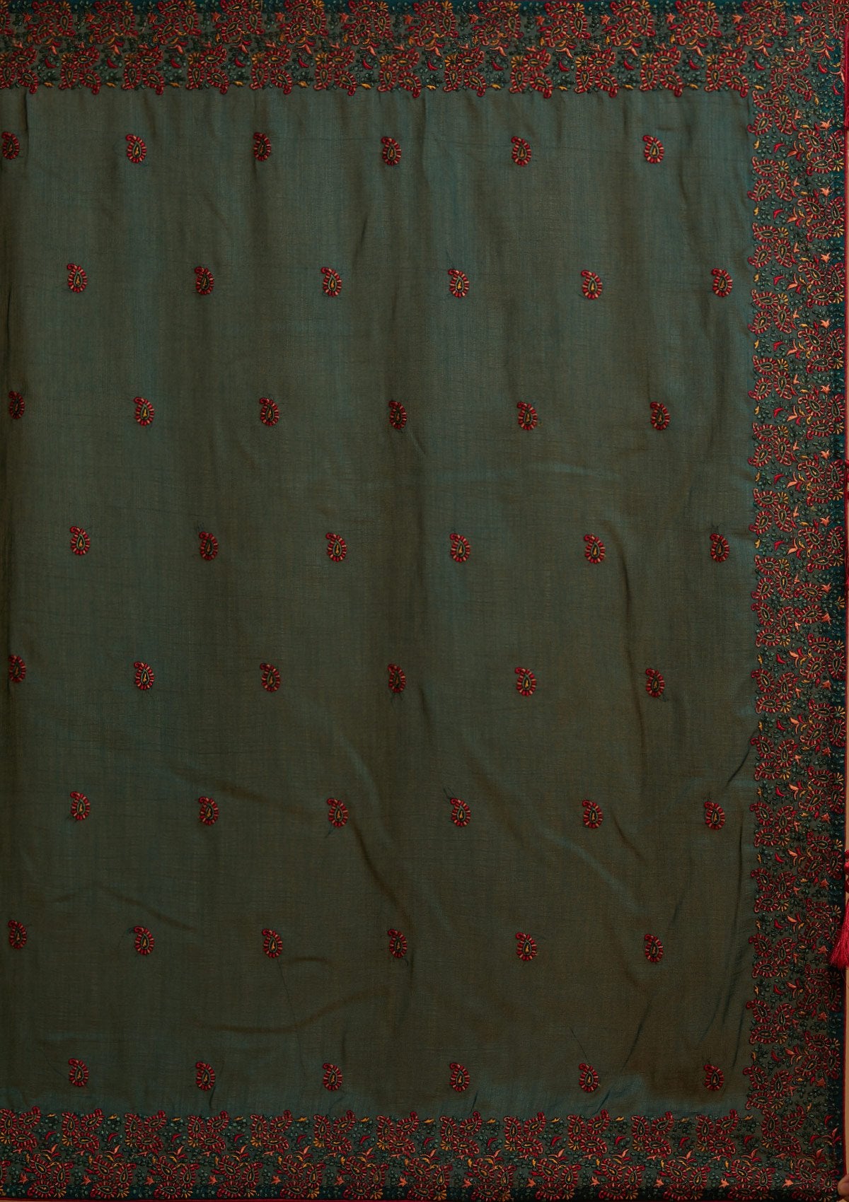 Bottle Green Threadwork Art Silk Designer Saree - koskii