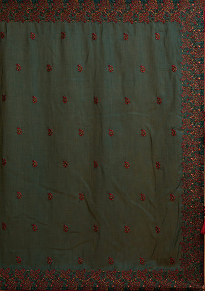 Bottle Green Threadwork Art Silk Designer Saree - koskii
