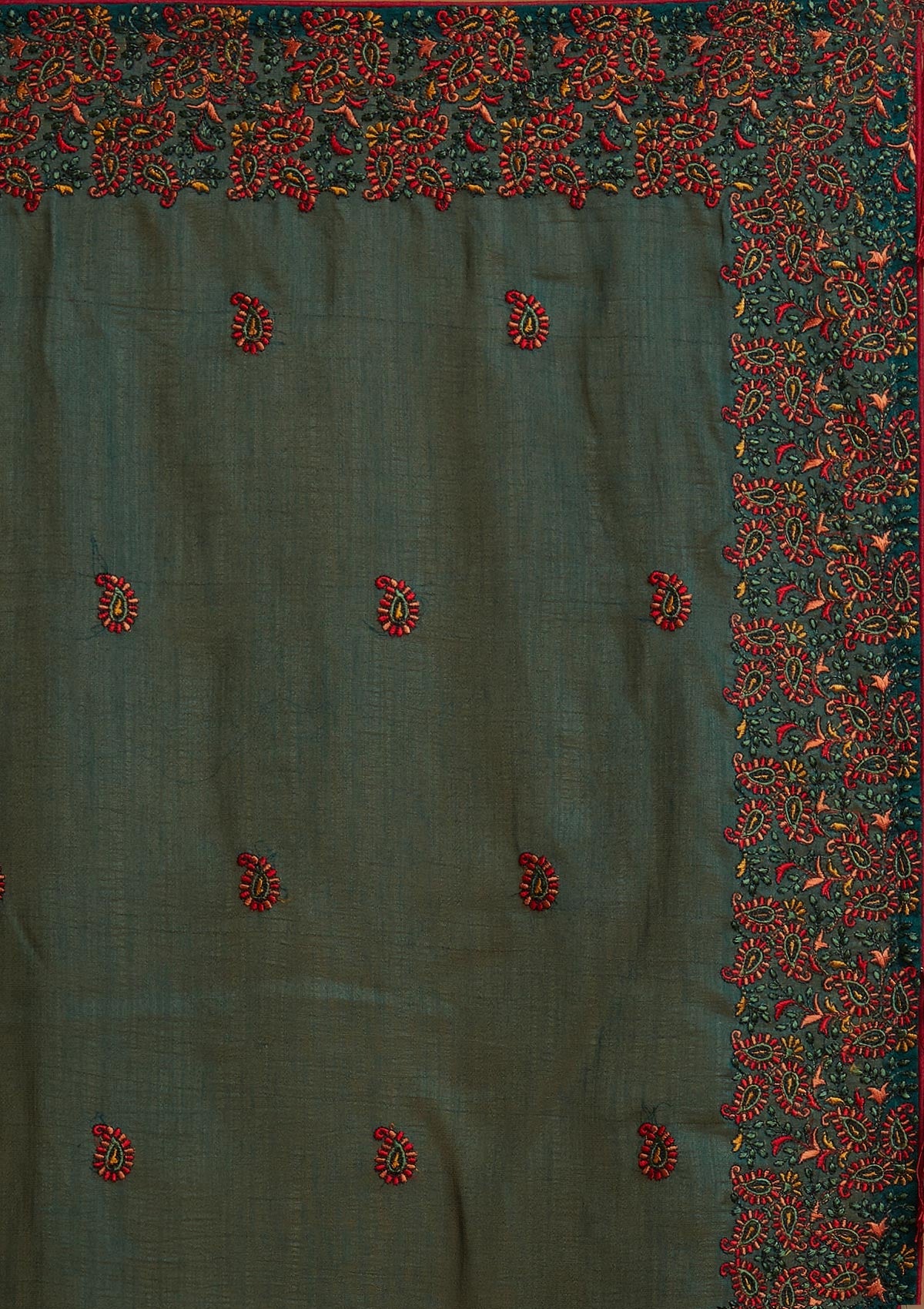 Bottle Green Threadwork Art Silk Designer Saree - koskii