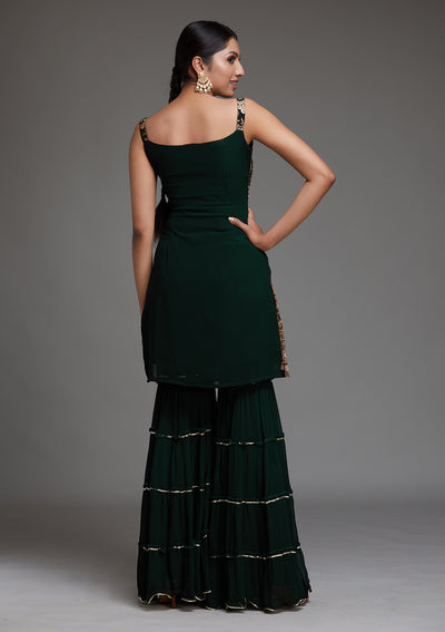 Bottle Green Threadwork Georgette Designer Salwar Suit - Koskii