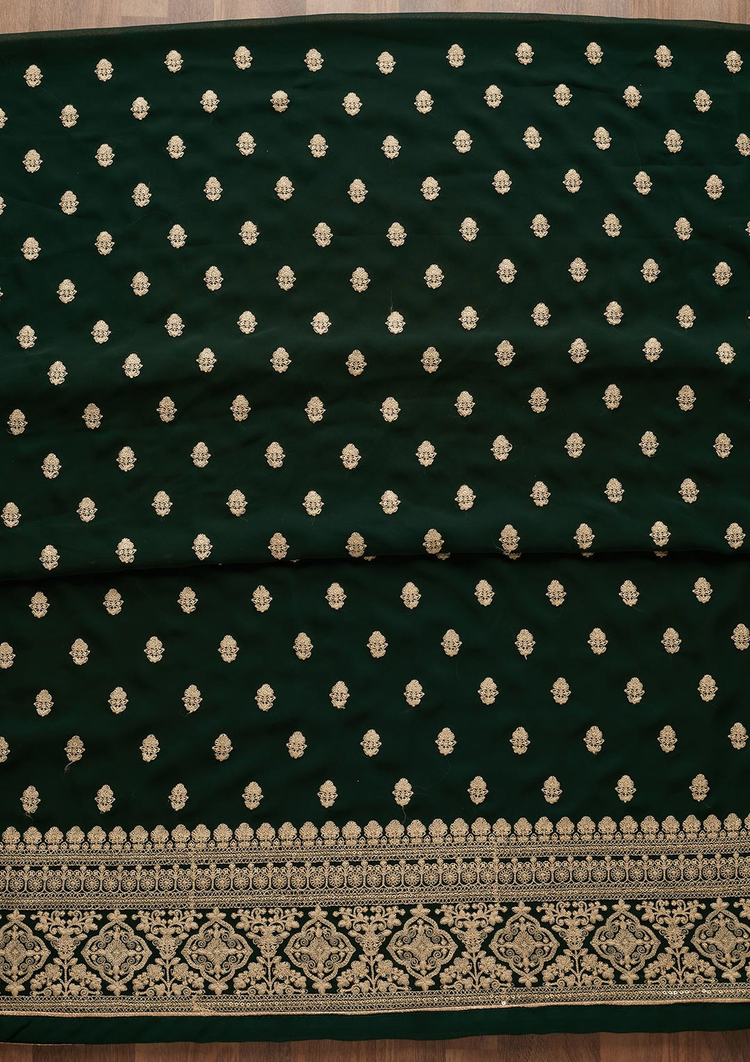 Bottle Green Threadwork Georgette  Unstitched Salwar Suit - Koskii
