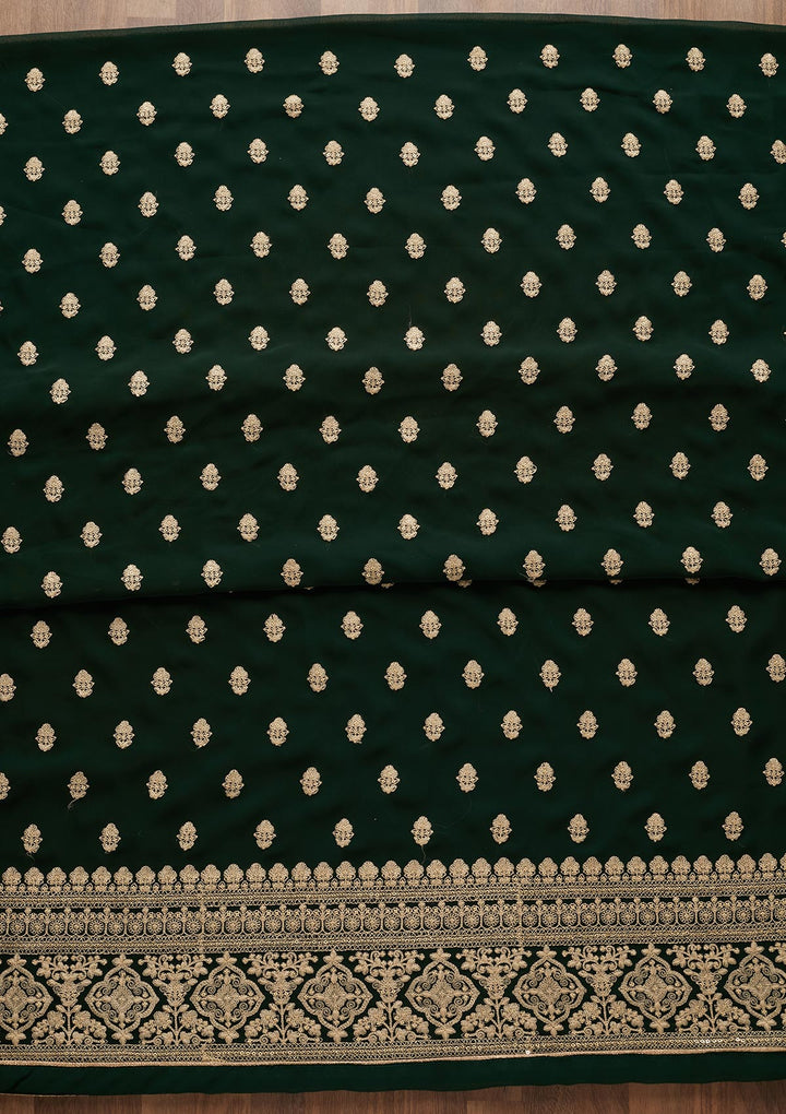 Bottle Green Threadwork Georgette  Unstitched Salwar Suit - Koskii