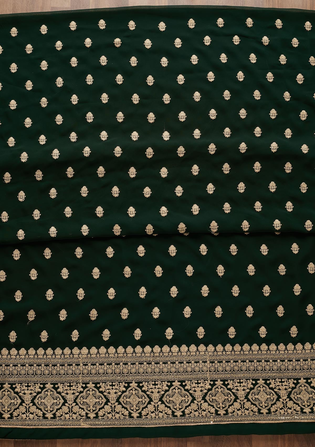 Bottle Green Threadwork Georgette  Unstitched Salwar Suit - Koskii