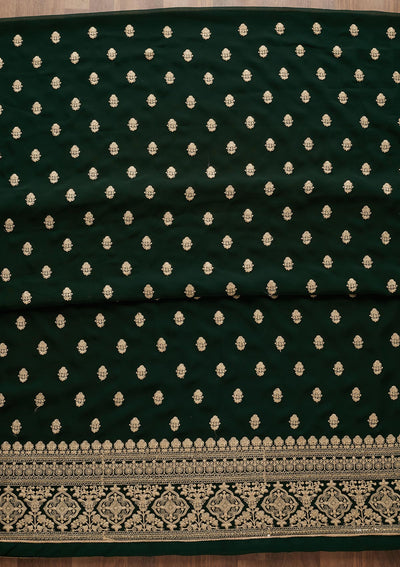 Bottle Green Threadwork Georgette  Unstitched Salwar Suit - Koskii