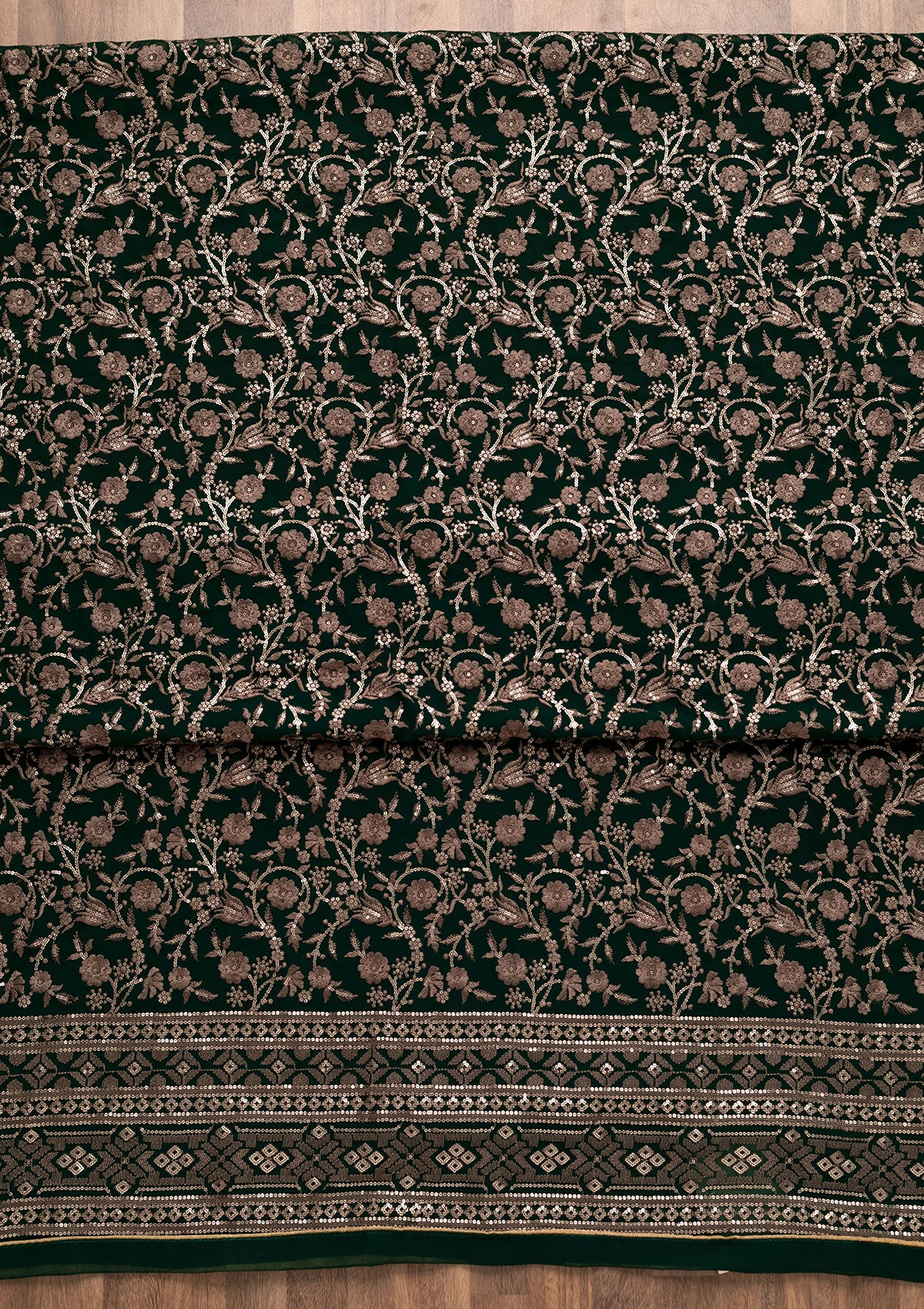 Bottle Green Threadwork Georgette Unstitched Salwar Suit-Koskii