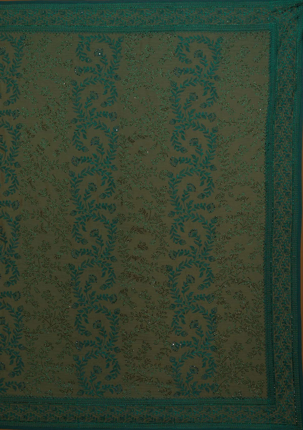 Bottle Green Threadwork Georgette Designer Saree - Koskii