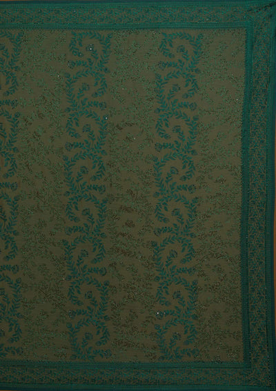 Bottle Green Threadwork Georgette Designer Saree - Koskii